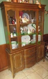 lot 1 image: Solid red maple wood china hutch 48 x 15 x 69 (contents not included)