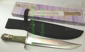 lot 3 image: Stainless steel blade hunting knife with embossed handle and nylon sheath 14.5 overall
