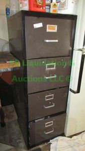 lot 23 image: Metal file cabinet plus contents, 18 x 25 x 52