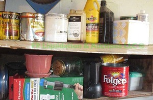 lot 46 image: Conten ts of 2 shelves including assorted hardware and more