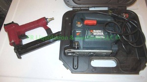 lot 62 image: Black & Decker Jigsaw JS300 and Central Pneumatic brad nail gun