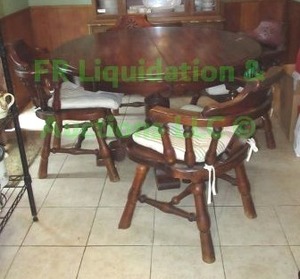 lot 85 image: Retro 1960s knotted pine wood dining table with 4 chairs