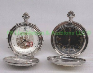 lot 183 image: Lionel Trains 100th anniversary pocket watch and fishermans theme pocket watch