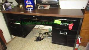 lot 196 image: Metal base laminate top office desk 55 x 26 x 29