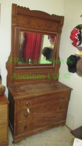 lot 174 image: Antique early century vanity dresser with mirror 39 (76 top of mirror) x 17 x 30