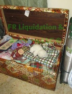 lot 226 image: Woble wood products cloth padded trunk plus contents