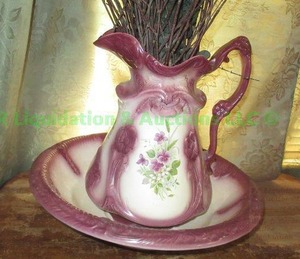 lot 231 image: Vintage style ceramic wash bowl and pitcher