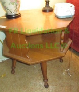 lot 136 image: Retro octagon shape end table solid maple wood 26 x 26 x 24