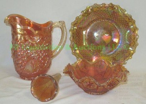 lot 130 image: Amber carnival glass ware 4 pieces
