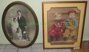 lot 146 image: Antique hand tinted photo and wedding photo in oval frame