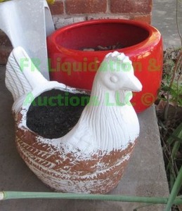 lot 264 image: Large hen flower pot and large red flower pot