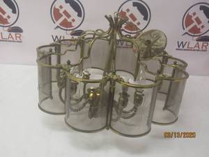 lot 98 image: VINTAGE GLASS BRASS 10-ARM CHANDELIER LAMP LIGHT