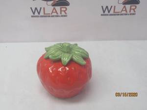 lot 158 image: VINTAGE CERAMIC STRAWBERRY CANISTER JAR WITH LID&nbsp