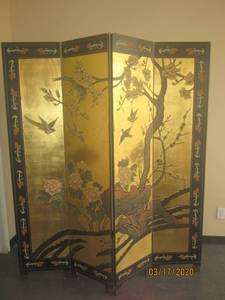 lot 245 image: ANTIQUE ORIENTAL DOUBLE SIDED 4 PANEL COROMANDEL SCREEN ROOM DIVIDE 64L X 6FT