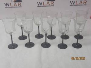 lot 305 image: TOTAL OF 10 LUMINAR ARCOROC OCTAGON SHAPE&nbsp BLACK STEM WINEWATER GOBLETS&nbsp