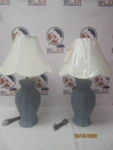 lot 328 image: 2 VINTAGE BLUE LAMPS WITH WHITE SHADES&nbsp