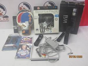 lot 360 image: WII RVL-001 GAME SYSTEM WITH CONTROLLERS ,PING PONG PADDLE,SPORTS 6 IN 1 PACK ,WII GAMES&nbsp