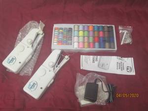 lot 375 image: TOTAL OF 2 PORTABLE PERFECT STITCH PRO HAND HELD SEWING MACHINE WITH NEW MIXED COLORS 40&nbsp THREAD SPOOLS&nbsp