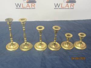 lot 387 image: TOTAL OF 6 BRASS TAPER CANDLE HOLDERS MADE IN INDIA&nbsp8 INCH , 6 INCH ,4 INCH&nbsp