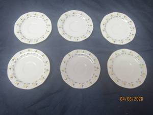 lot 394 image: TOTAL OF 6 BONE CHINA MINIATURE SAUCERS WITH SILVER TRIM&nbsp