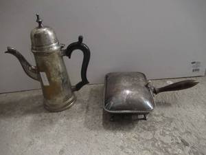 lot 68 image: ANTIQUE SILVER PLATED TEA POT AND OTHER SLIVER PLATED ARTICLE
