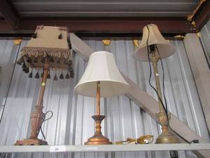 lot 30 image: ANTIQUE BRASS LAMPS WITH LAMP SHADES