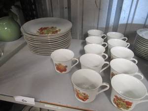 lot 50 image: HEYGILL FRUIT GARDEN SNACK SET  LUNCHEON PLATES AND CUPS 23 PIECE SET