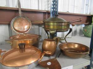 lot 53 image: COPPER COOKWARE, COPPER FONDUE POT, COPPER POPCORN POPPER, COPPER CUP AND MORE