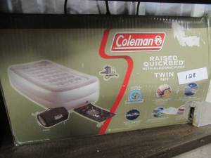 lot 128 image: COLEMAN RAISED QUICK INFLATABLE AIR MATTRESS WITH MANUAL AND ELECTRIC PUMPS