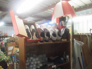 lot 142 image: GOLF BAD LAMP, FOOT JOY GOLF SHOES, GOLF BALLS, TEES AND MORE