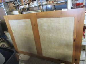 lot 202 image: MAPLE WOOD AND GRANITE INLAY DINING TABLE WITH LEAF INSERT. NEEDS REASSEMBLING EVERYTHING IS THERE IN GOOD CONDITION APRROX. 60 X 40 X 33 LEAF IS 18