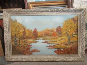 lot 206 image: OIL ON CANVAS BY BARRINGER FRAMED 46 X 30
