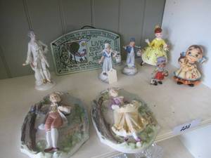 lot 228 image: PORCELAIN FIGURES, CERAMIC HANGING WALL DECOR AND MORE
