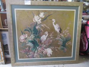 lot 243 image: LUCIEN LEINFELDERS EGRETS AND FLOWERS 55 X 49