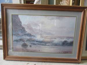 lot 253 image: BOB SANDERS OCEAN WAVES FRAMED PRINT 33 X 23
