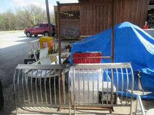 lot 261 image: STAINLESS STEEL TWIN BED HEADBOARD AND FOOTBOARD WITH METAL BED FRAME