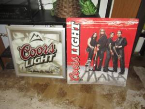 lot 282 image: COORS LIGHT TIN SIGN WITH THE BAND SIGUELA 26 X 29 AND COORS LIGHT MIRROR 24 X 23