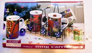 lot 9 image: 5 Piece Mug carrier set New in box HOLIDAY