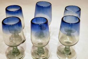 lot 47 image: Hand blown stemmed water wine glasses