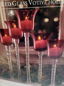lot 56 image: 5 New in the box Votive Candle Holders Red Glass