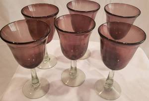 lot 98 image: 6 amethyst hand blown wine glasses