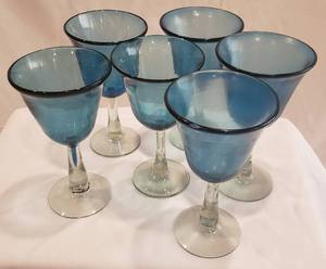 lot 97 image: 6 blue hand blown glasses