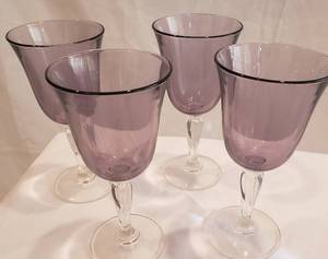 lot 95 image: 4 Amethyst  Wine Glasses