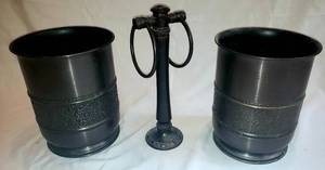 lot 89 image: 2 Metal Trash Cans and a Hand Towel Holder Oil Rubbed Bronze
