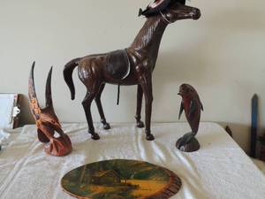lot 41 image: Wooden horse statue 28 high x 25 wide wooden eagle statue 17 high wooden dolphin 14 high natural bridge KY  18x9
