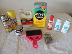 lot 80 image: Liquid wrench, nails, miracle grow, fabulous blaster, Di electric grease dish drops and more