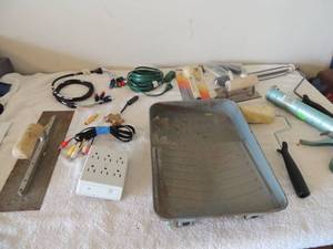 lot 82 image: Paint roller pan concrete smoother cordo usb extensions caulking gun pool temp gage 6 plug extension