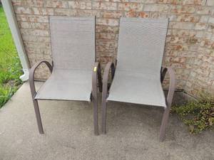 lot 140 image: Patio furniture- small circle fold up table metal, rocking 2seater metal rocker, 1 small short side metal table 2 matching metal chairs s design