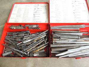 lot 162 image: 2 boxes - 1 has several drill bits,  1 has punches & CHIESELS