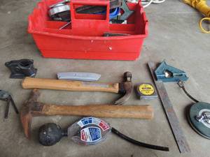 lot 170 image: HAMMERS  X 2, SPEED SQUARE , TAPE MEASURE,   AND MORE